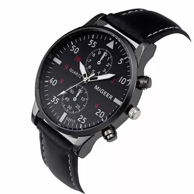 Classic Geneva Fashion Mens Watch Alloy Leather Strap Wrist Watch Man Gift • $12.39