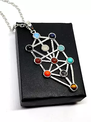 Tree Of Life Sefirot Necklace Pendant Gemstone Kabbalah 11 Chakra Gem & Boxed • $21.40