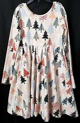 Hanna Andersson Celebration Skater Dress 10 140 Aspen Christmas Tree Pink POCKET • $29.99