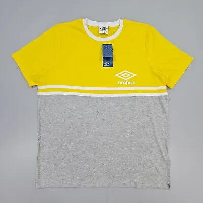 Umbro Mens T Shirt Grey Yellow XL Colour Block Striped Top Cotton Tee SS • £9.99