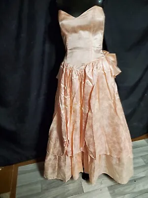 XS Vtg 80s Gunne Sax Jessica McClintock Strapless Pink Lace Prom Dress Huge Bow • $49