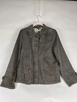 J. Crew Gray Women’s Utility Jacket Button Front Size L Unlined 100% Cotton • $29.94