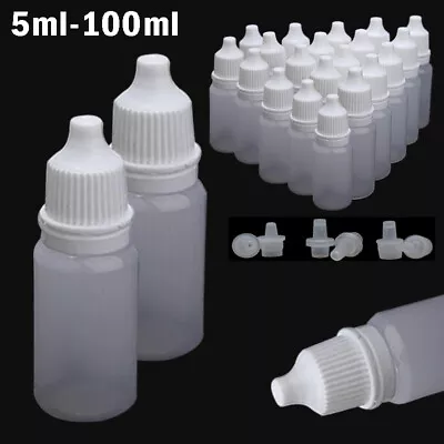 5-100ML Plastic Squeezable Dropper Bottles Eye Liquid Dropper Refillable Bottles • £2.41