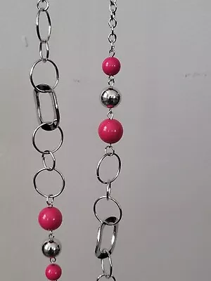 $2.50 • Buy Paparazzi Ling Silver Necklace With Pink Beads And Matching Earrings 