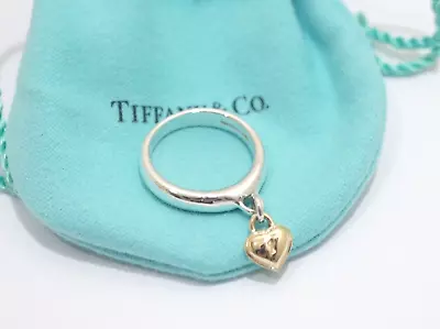 £183.72 • Buy Tiffany & Co. Silver & 18k Yellow Gold Heart Lock Charm Ring Size 7 