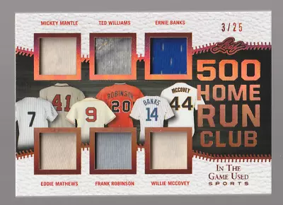 2018 Leaf In The Game Used 500 Home Run Club 6 Player Relic 3/25 Mantle Williams • $149.99