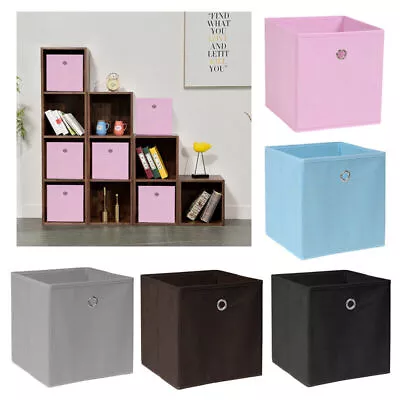 Pack Of 2/4/6 Eyelet Foldable Storage Cubes Boxes Home Organization Collapsible • £8.99