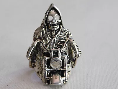 Vintage G&S 1986 Skeleton Riding Motorcycle Death Biker Ring Sz 9.5 • $62.99