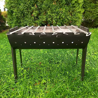 Mangal Grill Folding Steel 2Mm Portable With 8 Shashlik Skewers - Bbq Kabob Keb • $187.28