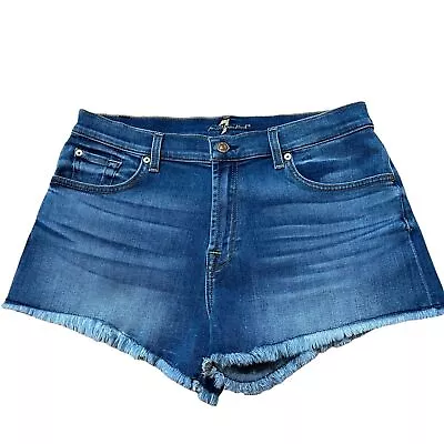 Seven 7 For All Mankind Womens Cut Off Denim Shorts Size 30 Frayed Raw EUC • $34