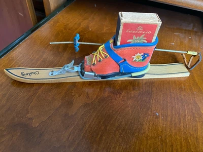 £25 • Buy Antique/vintage Ski & Ski Boot Match Box Holder With Matchbox & Matches