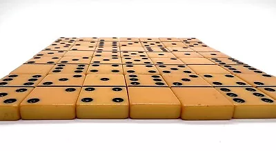 $34.99 • Buy Butterscotch Bakelite Dominoes Set 28 Pieces Complete Vintage With Box