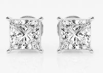 2.50 Ct Princess Cut GRA Moissanite Solitaire Stud Earrings 14K White Gold Gift • $127.98