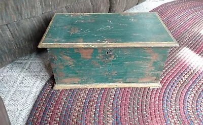 Antique Primitive Green Paint Folk Art Dovetailed Wood Blanket Chest Trunk • $395