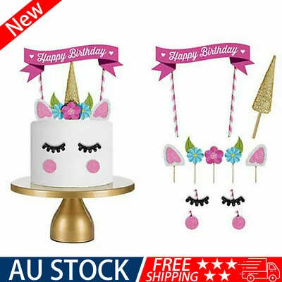 11Pcs Unicorn Happy Birthday Party Cake Topper Set Eyes Ear Kids Girls Decor • $4.82