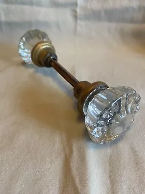 Vintage 12 Point Crystal Glass Door Knobs Pair With Brass On Square Spindle • $15