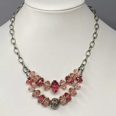 £12.45 • Buy Vintage Napier Necklace Pink Acrylic Faceted Bead Multi Strand Silver Tone 19 
