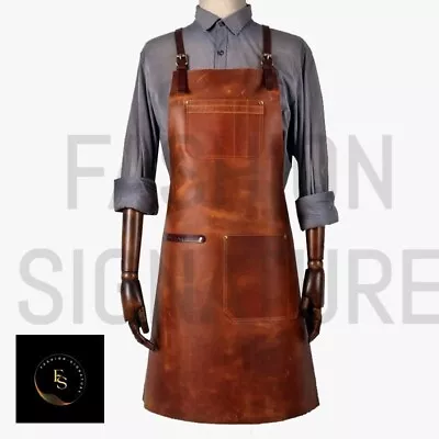 Professional Brown Leather Apron BBQ Butcher Apron Blacksmith Apron Workwear • $69.99
