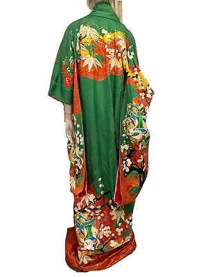 Japanese Kimono Silk UCHIKAKE Japanese Wedding Dress Kimono Green/Orange Chariot • $499.98