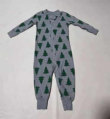 $12 • Buy Hanna Andersson Pajamas 1 Piece Zip  Sz 75 Cm 12-18 Mos Green Christmas Trees