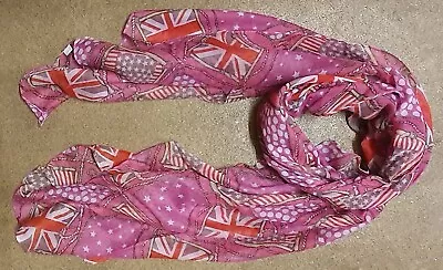 Pink Union Jack USA Stars & Stripes Flag Print Ladies Fashion Scarf UK Seller • £4.95