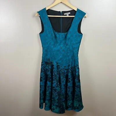 Zac By Zac Posen Fit And Flare Dress Size 6 Jacquard Floral Party Cocktail Blue • $24.99