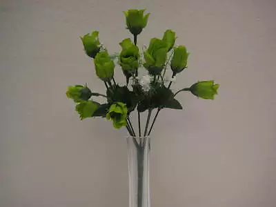 4 Bushes LIME Mini Rose Bud Artificial Silk Flower 12  Bouquet 15-601LIM • $6.15