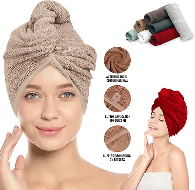 £3.99 • Buy 100% Cotton Hair Drying Towel Wrap Turban  Quick Dry Absorbent Magic Cap 3 Pack 