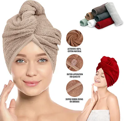 100% Cotton Hair Drying Towel Wrap Turban  Quick Dry Absorbent Magic Cap 3 Pack  • £12.99