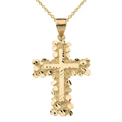 $569.99 • Buy Solid 10k Yellow Gold Nugget Cross Large Size Pendant Necklace