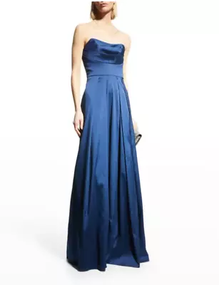 Aidan Mattox Strapless Pleated Ball Gown Navy Size 14 200041 • $192.50