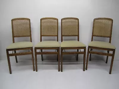 Set 4 Vtg Mid Century 1970s Stakmore Wooden Folding Chairs Cane Back • $199.95