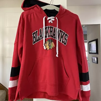 Chicago BLACKHAWKS Hoodie Sweatshirt Pullover LARGE Poly Cotton NHL Red Hockey • $17