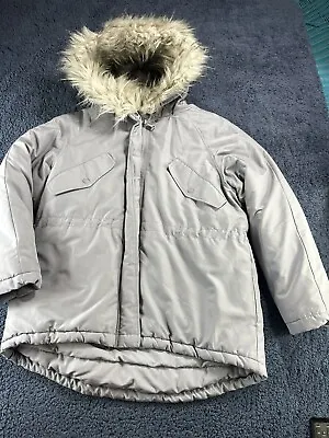 H&M Long Faux Fur Trim Parka Jacket Small Waterproof Puffer Gray • $10.23