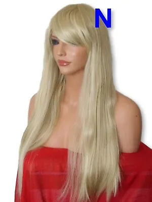 Ash Blonde Straight Long Full Fringe Natural Ladies Women's Wig UK N22 • £11.69