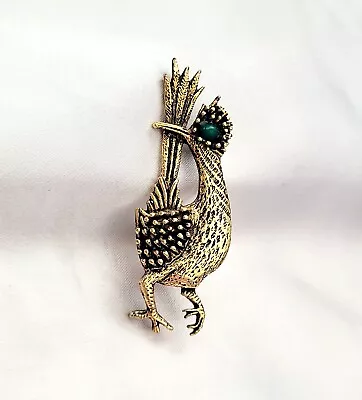 Vintage Ambassador Gold Tone Green-eye Roadrunner Brooch Pin • $4.99