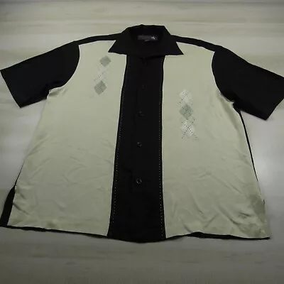 Nat Nast Shirt Mens Medium Black Silk Button Up Lounge Short Sleeve Bowling Tiki • $39.99