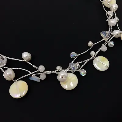 NAKAMOL Multi Strand Mother Of Pearl Crystal Pearl Silver Thread Necklace 15-17  • $12.99