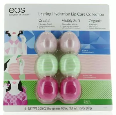 Eos Lasting Hydration Lip Balm - 6 Pack (2 Hibiscus Peach 2 Cucumber Melon... • $6