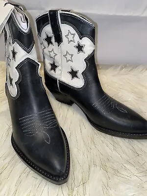 Zara Leather Cowboy Ankle Boots With Stars  Usa 8 / 39 No Box • $99.99