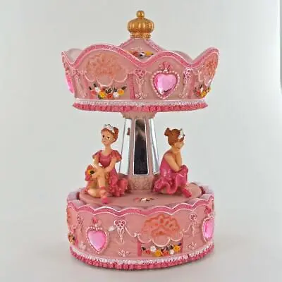 Baby Girl Pink Musical Ballerina Carousel Music Box Ornament • £29.95