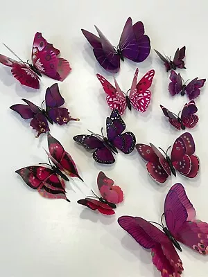 $5.99 • Buy 12pcs 3D Butterfly Removable Sticker Decals Wall Window Magnetic Purple Red