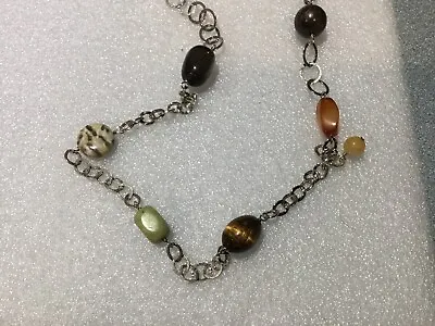 Women Multi Color Semi Precious Stones Sterling Silver PLANETARIUM Necklace 28  • $29.99