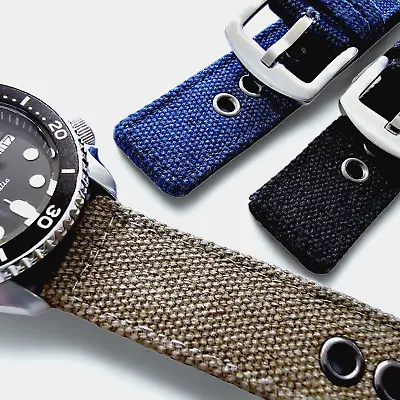 Canvas Watch Strap Band Army Military Sailcloth Fabric Mens 18mm 20mm 22mm 24mm • £7.95
