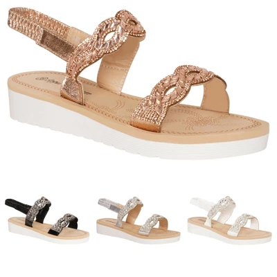£12.99 • Buy Ladies Sandals Women Diamante Sling Back Open Toe Shoes Party Summer Fashion New