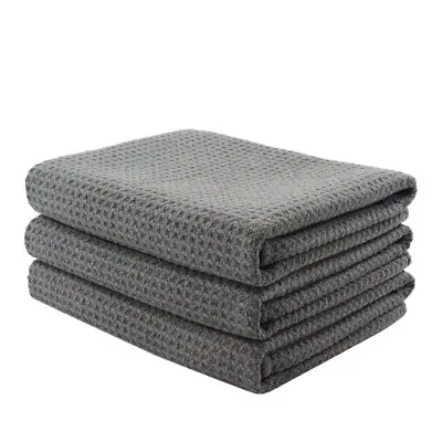 3 Pcs Large Waffle Weave Grey Thirsty Microfiber Drying Towel 16  X 24  • $13.99