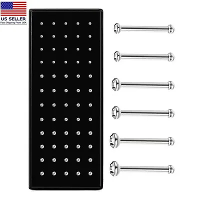 $6.99 • Buy 60PC CZ Nose Rings Bone Stud Stainless Steel Silver Body Piercing Pin Jewelry