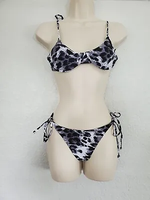$8.88 • Buy Zaful Bikini Size S Black And White Leopard Print