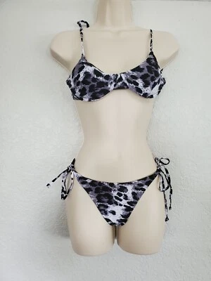 $8.88 • Buy Zaful Bikini Size S Black And White Leopard Print