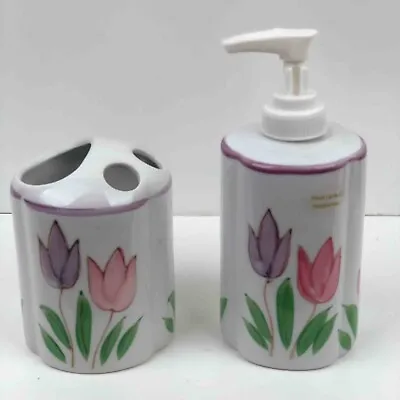 £19.99 • Buy Soap Dispencer And Toothbrush Holder Hand Painted Set New 